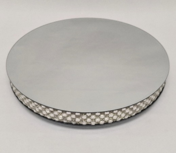 Picture of Cake Stand Silver Mirror with 4 Rows of Square Mirror Chips Border | 18"Dx 2.75"H |  Item No. 16206 FREE SHIPPING