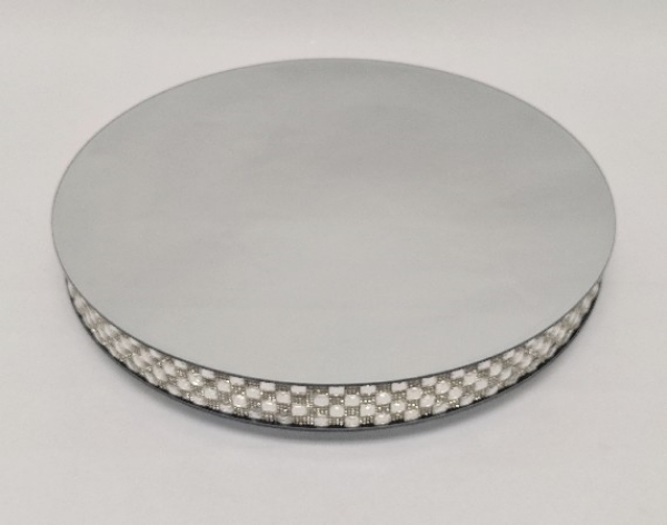Picture of Cake Stand Silver Mirror with 4 Rows of Square Mirror Chips Border | 16"Dx 2.75"H |  Item No. 16205 FREE SHIPPING