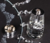 Picture of Cake Stand Laser Etched Round 24 Crystal Hanging Strands 4-Legs  | 16"Dx4.25"H | Item No. 20233 FREE SHIPPING