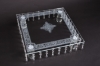 Picture of Cake Stand Laser Etched Square with 36 Crystal Hanging Strands 4-Legs  | 16"Sqx4.25"H |  Item No. 20235 FREE SHIPPING