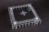 Picture of Crystal Cake Stand Square Laser Etched 36 Hanging Strands 4-Legs  | 16"Sqx4.25"H |  Item No. 20235