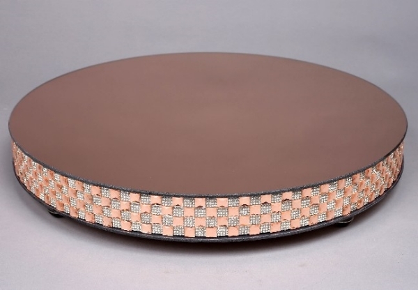Picture of  Cake Stand Rose Gold Mirror with 4 Rows of Mirror Chips Border | 18"Dx 2.75"H |  Item No. 16203 FREE SHIPPING 