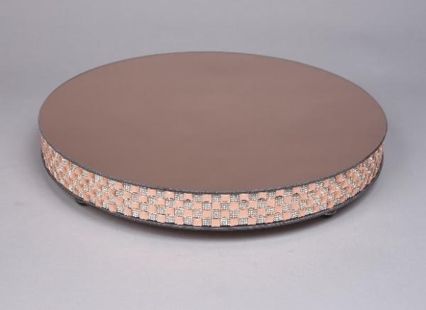Picture of  Cake Stand Rose Gold Mirror with 4 Rows of Mirror Chips Border | 16"Dx 2.75"H |  Item No. 16202 FREE SHIPPING 