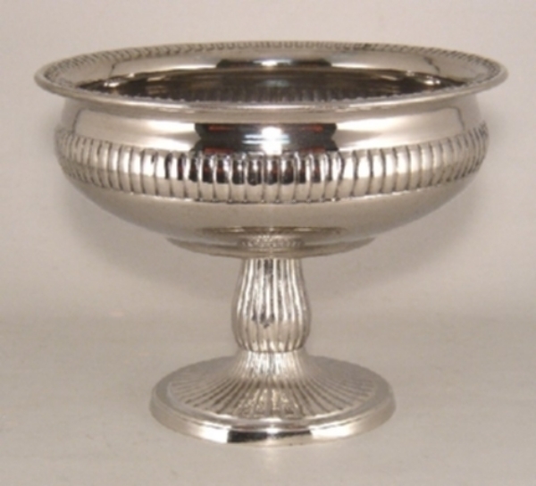 Picture of Compote Bowl Vase Nickel Plated Aluminum Pedestal Ribbed  | 10.5"D x 7.75"H | Item No. 51381X  SOLD AS IS