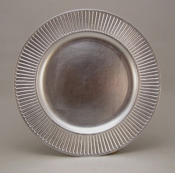 Picture of Charger Plate Silver Acrylic Sun Rays Line Border Set/12  | 13"Diameter |  Item No. 44614
