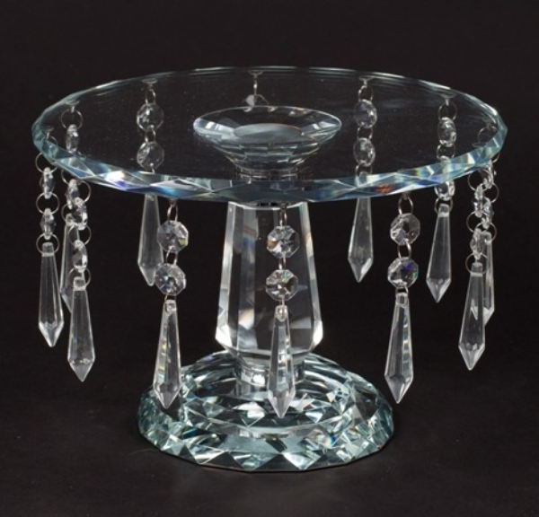 Picture of Crystal Cup Cake Stand Round on Pedestal Base 12 Hanging Strands  | 9"Dx6"H |  Item No. 20290 FREE SHIPPING