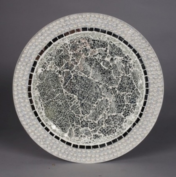 Picture of Charger Plate Pearl Border Silver Mosaic on Metal Base Set/6  | 13"Diameter |  Item No. 20363