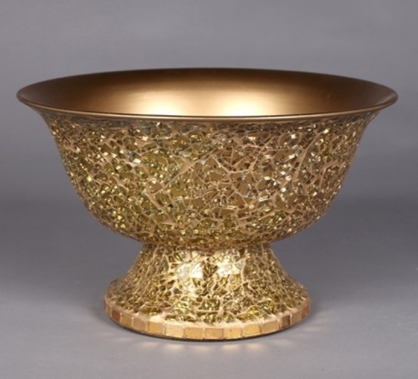 Picture of Gold Mosaic Bowl Compote Vase Revere Shape | 10"Dx5.75"H | Item No. 24301