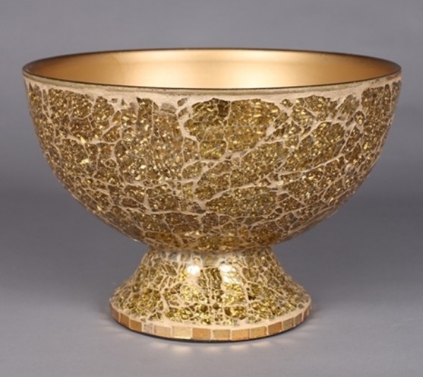 Picture of Gold Bowl Compote Vase Glass Chips Mosaic | 10"Dx7"H | Item No. 24304