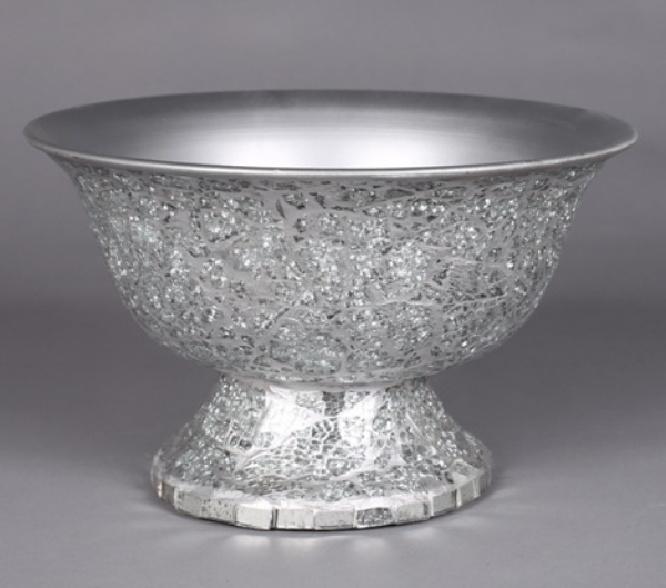 Picture of Silver Mosaic Bowl Compote Vase Revere Shape | 10"Dx6"H | Item No. 24311