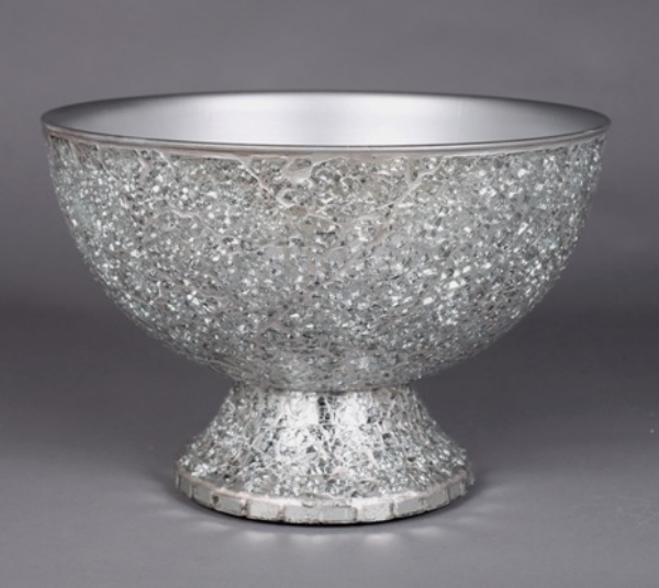 Picture of Silver Mosaic Bowl Compote Vase Half Round | 10"Dx7"H | Item No. 24314  FREE SHIPPING