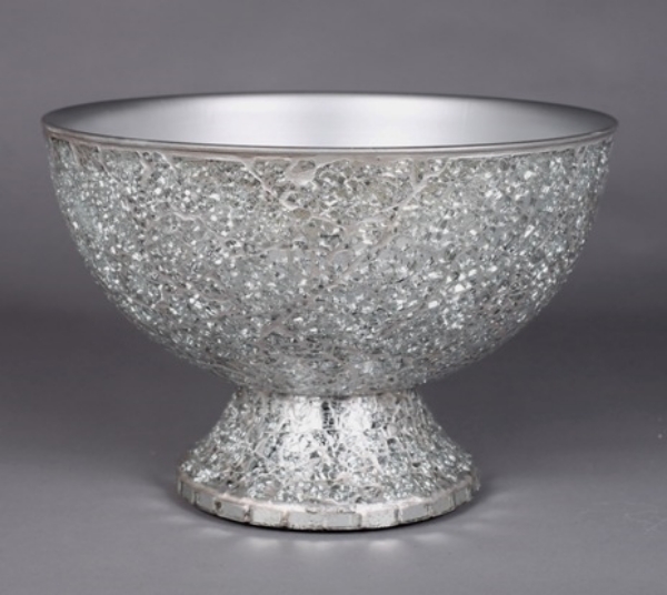 Picture of Silver Mosaic Bowl Compote Vase Half Round | 10"Dx7"H | Item No. 24314