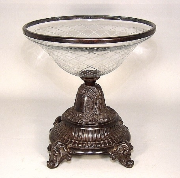 Picture of 12.5"Wx12"H  Bowl Glass Mesh Cut Silver Embossed Cone Stand + Decorative Ring  Item No. K76395