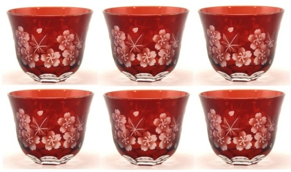 Picture of Votive Candle Holder Floral Cut Red Color Glass Set of 6  |3"Dx2.5"H| Item No. 20624
