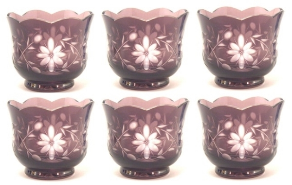 Picture of Votive Candle Holder Scalloped Rim Amethyst Color Etched Glass Set of 6 |3.5"Dx2.75"H|  Item No.20653