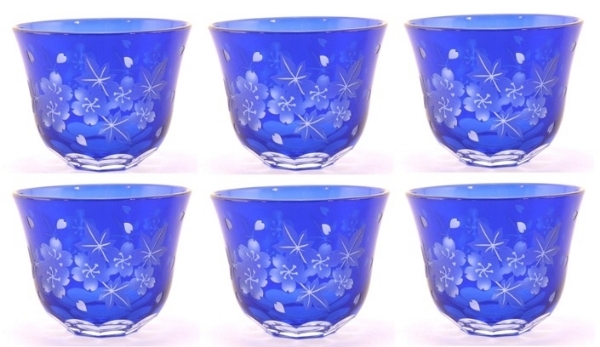 Picture of Votive Candle Holder Floral Etched Blue Color Glass Set of 6 |3"Dx2.5"H|  Item No.20644