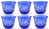 Picture of Votive Candle Holder Leaf Pattern Etching Blue Color Glass Set of 6 |3"Dx2.5"H|  Item No.20646