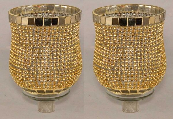 Picture of Peg Votive Candle Holder Rhinestone Gold Set of 2  | 3.75"Dx5"H |  Item No. 20121