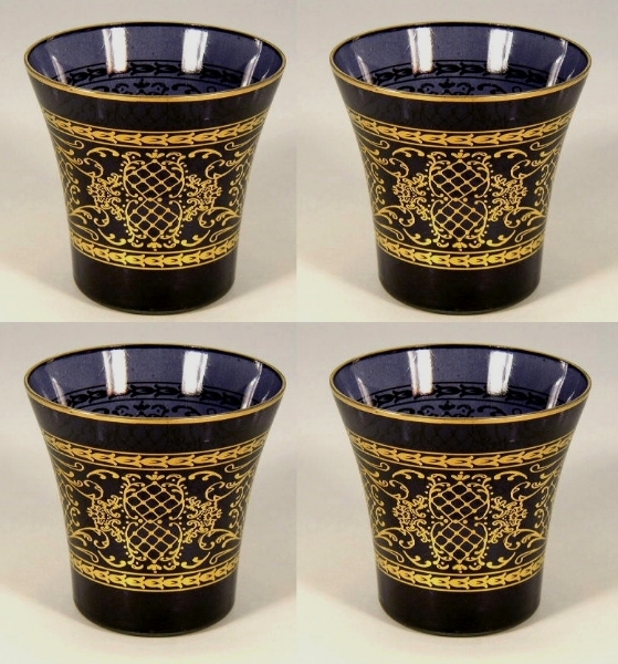 Picture of Votive Candle Holder Black Glass with Gold Print Flared Set of 4  |3"Dx3.5"H|  Item No. 73217