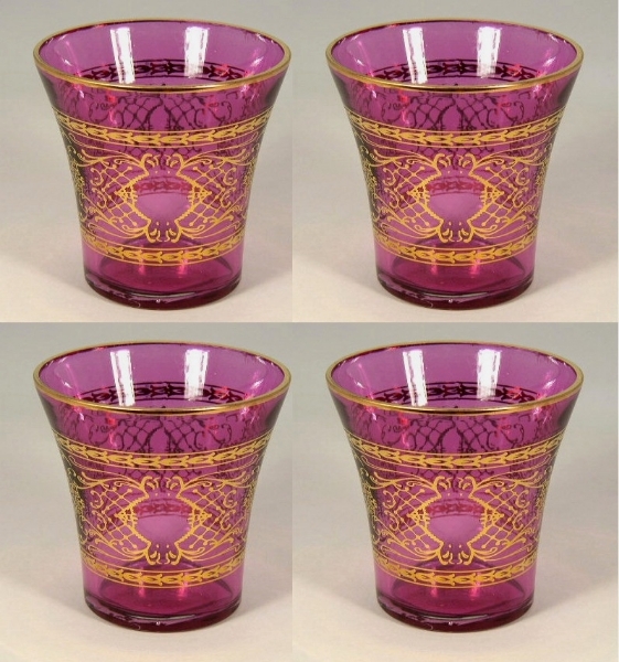 Picture of Votive Candle Holder Lavender Glass with Gold Print Flare Set of 4  |3"Dx3.5"H|  Item No.73216