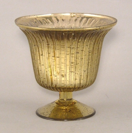 Gold Mercury Glass Bowl Dry Flower Arrangement with Pedestal & Lines 6"Dx5.5"H Item No