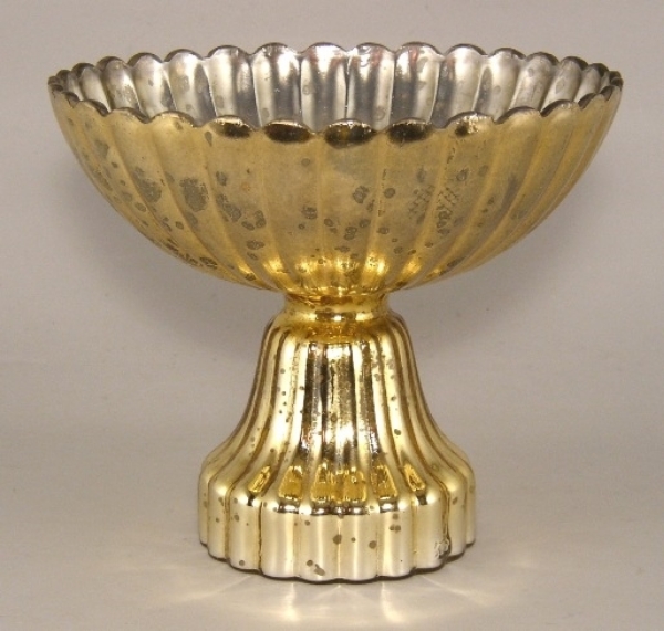 Picture of Gold Bowl Mercury Glass Dry Flower Arrangement with Ribbed Pattern | 8"Dx7"H | Item No. 16111