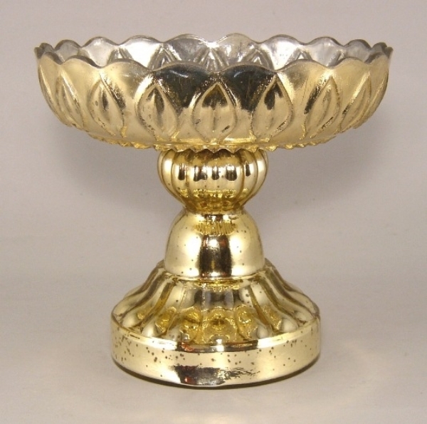 Picture of Gold Bowl Mercury Glass Dry Flower Arrangement Shallow Tray | 8"Dx7.5"H |  Item No. 16114