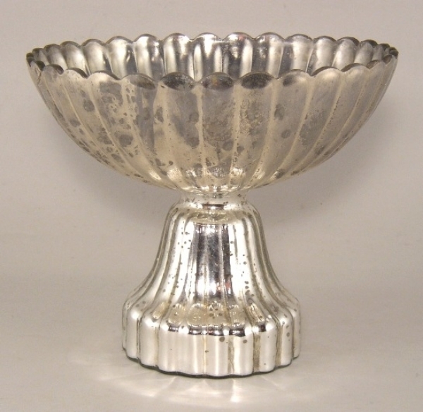 Picture of Silver Bowl Mercury Glass Dry Flower Arrangement Petal Design | 8"Dx7"H | Item No. 16131