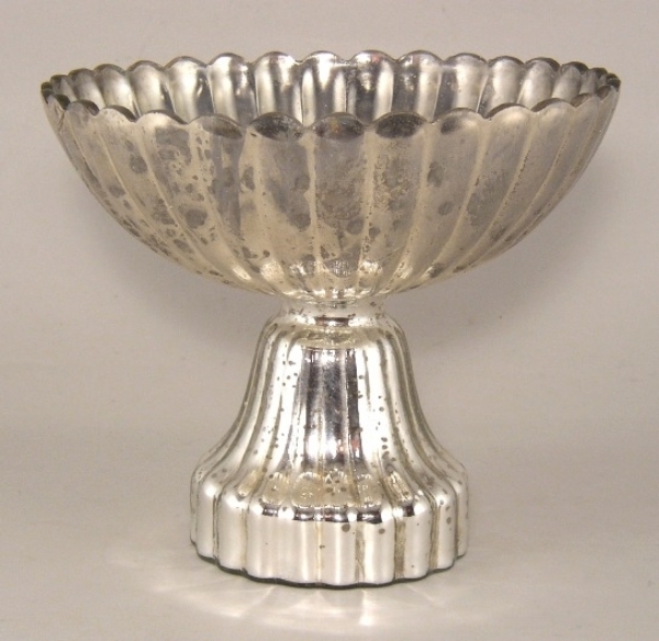 Picture of Silver Bowl Mercury Glass Dry Flower Arrangement Petal Design | 8"Dx7"H | Item No. 16131X