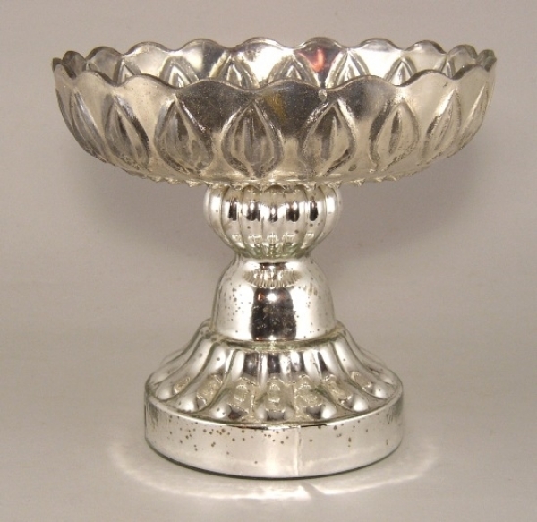 Picture of Silver Bowl Mercury Glass Dry Flower Arrangement Low Tray | 8"Dx7.5"H | Item No. 16134X