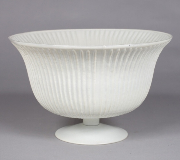 Picture of White Bowl Glass Fluted Lines on Pedestal Base  | 10"D x 6.5"H |  Item No. 16024