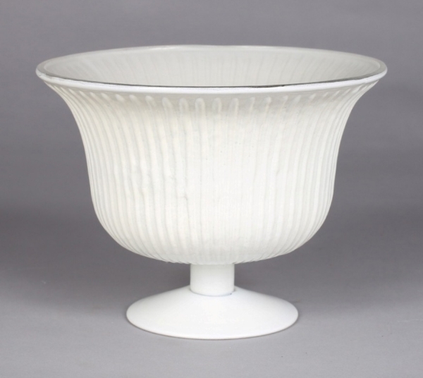 Picture of Compote Bowl Vase Glass White Pedestal Base Round Fluted  | 8"D x 6"H |  Item No. 16025