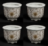 Picture of Brown Floral Print on White Ceramic Planter Round Set/4  | 4"Dx3"H |  Item No. 71501
