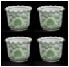 Picture of SOLD Green Floral Print on White Ceramic Planter Round  Wavy Top Set/4  | 4"Dx3"H |  Item No. 71302