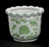 Picture of SOLD Green Floral Print on White Ceramic Planter Round  Wavy Top Set/4  | 4"Dx3"H |  Item No. 71302