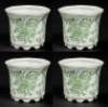 Picture of Green Floral Print on White Ceramic Planter Hexagonal Set/4  | 4"Dx3.5"H |  Item No. 71303
