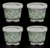 Picture of Green Floral Print on White Ceramic Planter Square Set/4  | 4"Wx3"H |  Item No. 71304