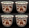 Picture of Burgundy Red Floral Print on White Ceramic Planter Round  Wavy Top Set/4  | 4"Dx3"H |  Item No. 71402