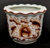 Picture of Burgundy Red Floral Print on White Ceramic Planter Round  Wavy Top Set/4  | 4"Dx3"H |  Item No. 71402