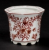 Picture of Red Floral Print on White Ceramic Planter Hexagonal Set/4  | 4"Dx3.5"H |  Item No. 71403