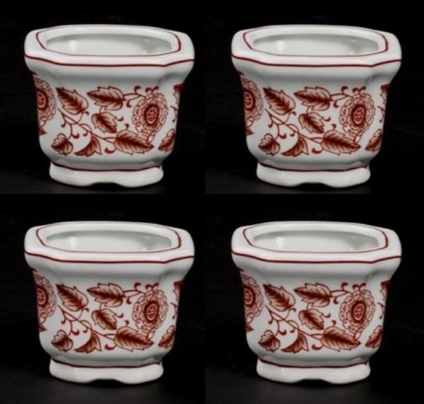 Picture of Red Floral Print on White Ceramic Planter Square Set/4  | 4"Wx3"H |  Item No. 71404