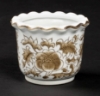 Picture of Brown Floral Print on White Ceramic Planter Round  Wavy Top Set/4  | 4"Dx3"H |  Item No. 71502