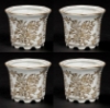 Picture of Brown Floral Print on White Ceramic Planter Hexagonal Set/4  | 4"Dx3.5"H |  Item No. 71503