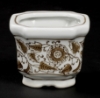 Picture of Brown Floral Print on White Ceramic Planter Square Set/4  | 4"Wx3"H |  Item No. 71504