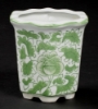 Picture of Green Floral Print on White Ceramic Planter Hexagonal Wavy Top Set/4  | 4.5"Wx4.5"H |  Item No. 71307