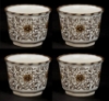 Picture of Brown Floral Print on White Ceramic Planter Round Scalloped Rim Set/4  | 5"Dx3.5"H |  Item No. 71506