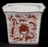 Picture of Red Floral Print on White Ceramic Planter Square Set/2  | 5.75"Wx4.5"H |  Item No. 71410