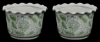 Picture of Green Floral Print on White Ceramic Planter Round Wavy Top Set/2  | 6"Dx4"H |  Item No. 71312