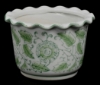 Picture of Green Floral Print on White Ceramic Planter Round Wavy Top Set/2  | 6"Dx4"H |  Item No. 71312