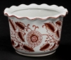 Picture of Red Floral Print on White Ceramic Planter Round Wavy Top Set/2  | 6"Dx4"H |  Item No. 71412